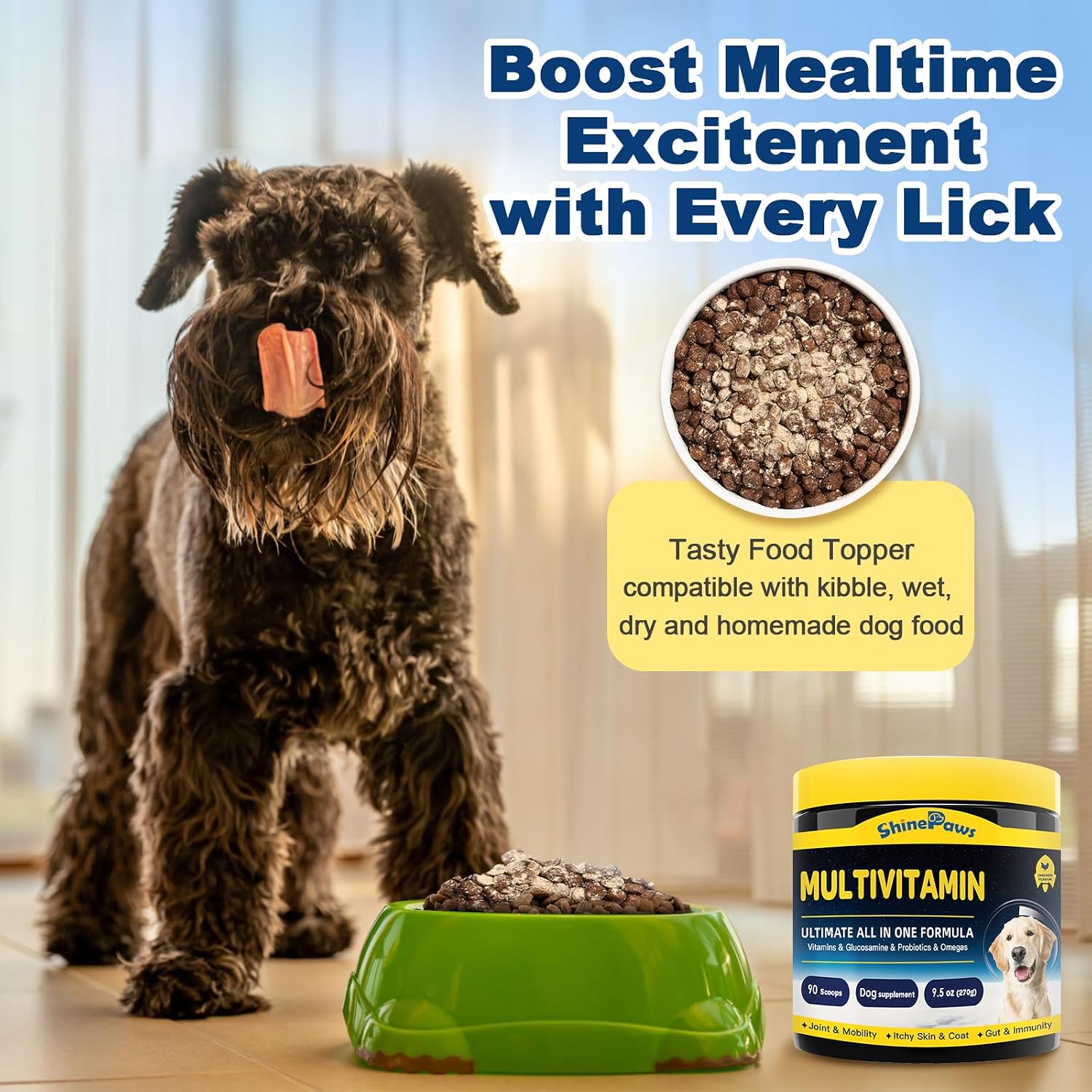 Multivitamínico en polvo para perros con probióticos, glucosamina y omega 3
