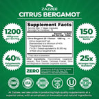 Zazzee Extracto de Bergamota Cítrica 25:1 - 1200 mg, 40% Flavanonas Polifenólicas, 150 Cápsulas Veganas