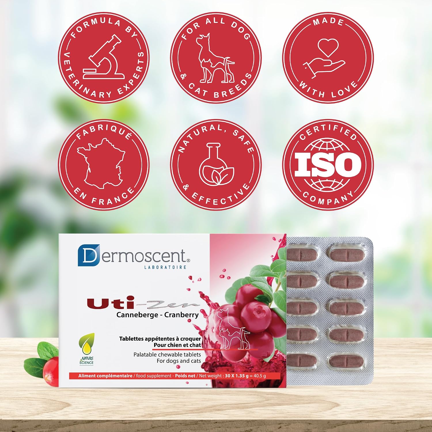 Dermoscent UTI-Zen Cranberry Comprimidos para Perros y Gatos - Suplemento Alimenticio para la Salud de la Vejiga, Riñones y Tracto Urinario - Sabor a Pollo - 30 Comprimidos