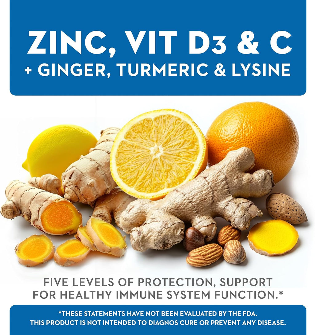 Vitaminerals® Z D C, Complejo de Zinc 50mg, Vitamina D3 250mcg, Vitamina C 500mg, con Jengibre, Lisina, Cúrcuma y Bioflavonoides - 120 Cápsulas Vegetarianas