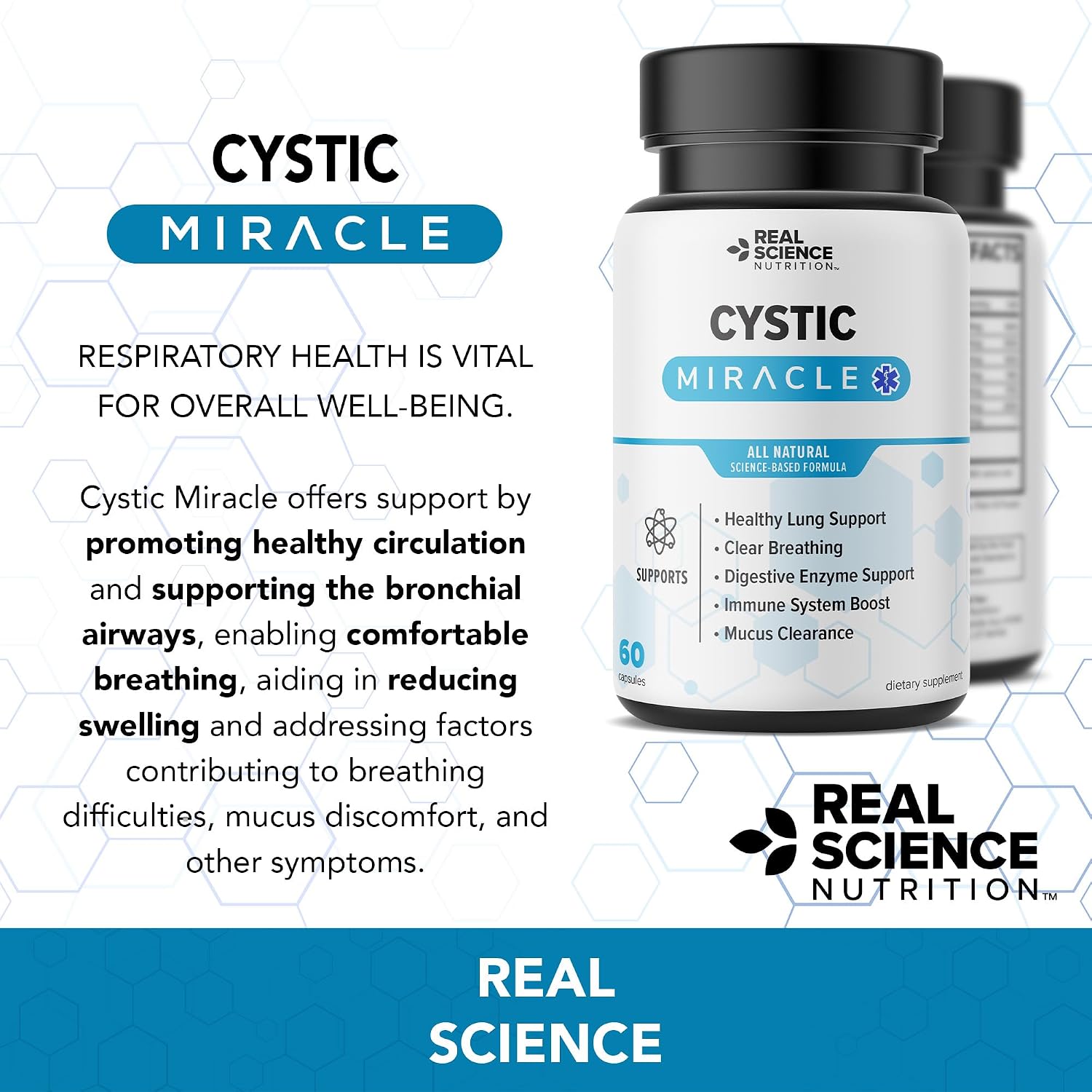 Real Science Cystic Miracle – Complemento para el Apoyo Respiratorio, 60 Cápsulas
