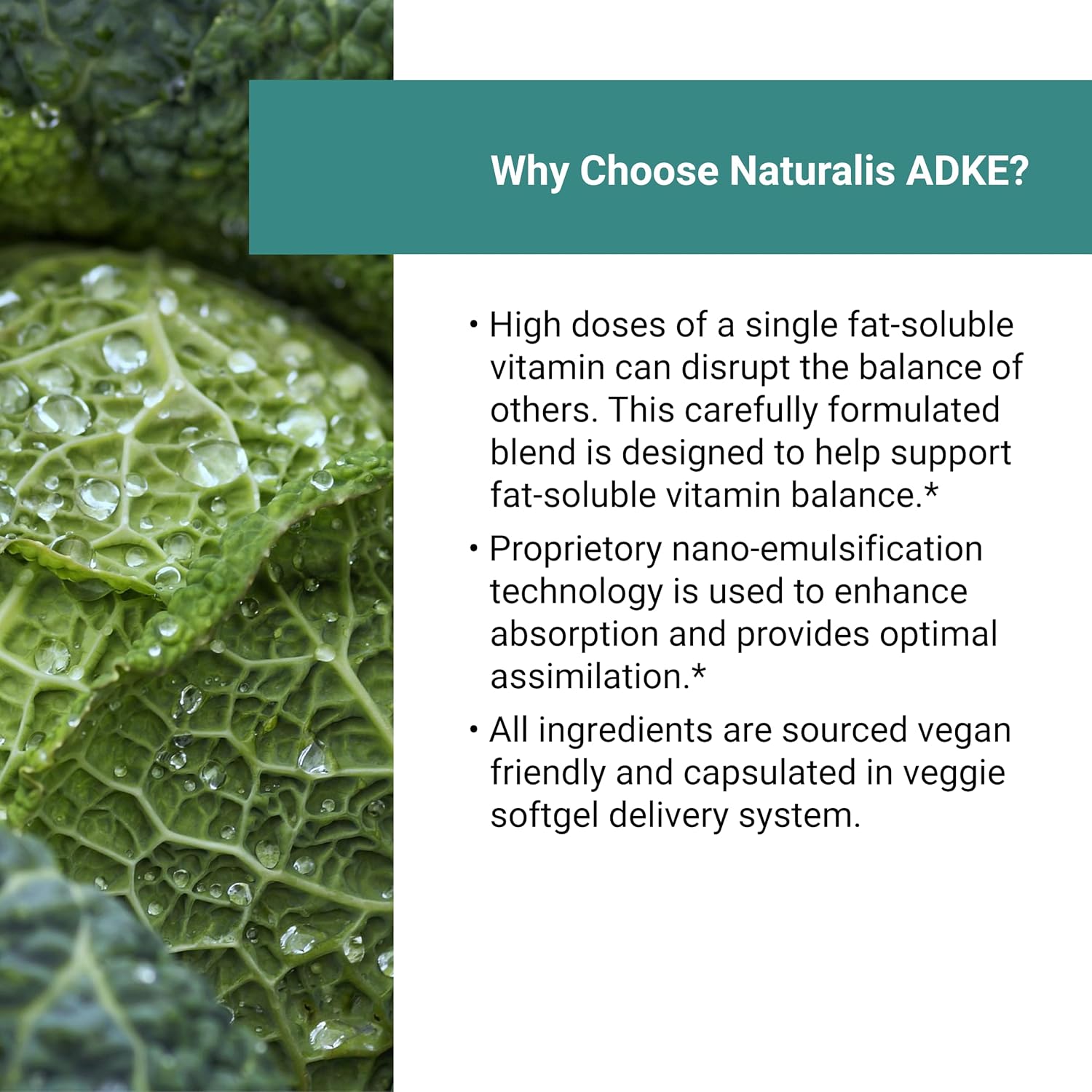 Naturalis Vegan Vitamin ADK con 50 mg de Tocotrienol y CoQ-10 | Nanoemulsionado en AOVE | No-GMO, Sin Soja, Certificado Vegano | 180 Cápsulas Vegetales (Sin Carragenina)