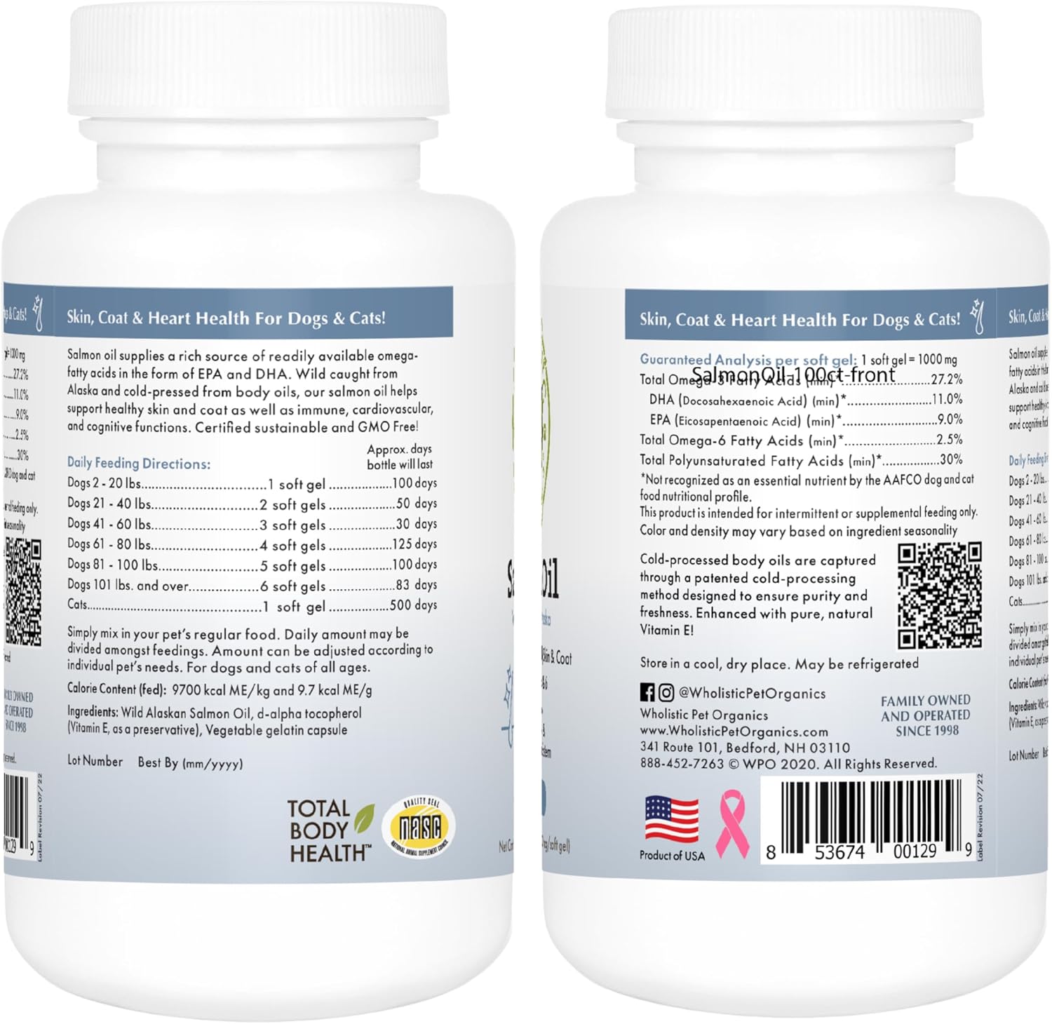 Aceite de Salmón Salvaje de Alaska para Perros - Omega 3 con EPA y DHA para la Piel, el Pelaje, el Corazón y el Sistema Nervioso (100 Cápsulas)