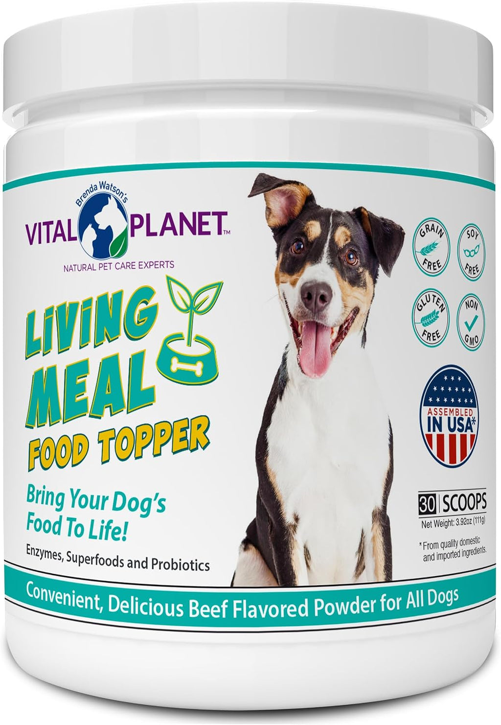 Vital Planet Living Meal Alimento para Perros en Polvo con Enzimas, Superalimentos y Probióticos - 111 g (30 dosis)