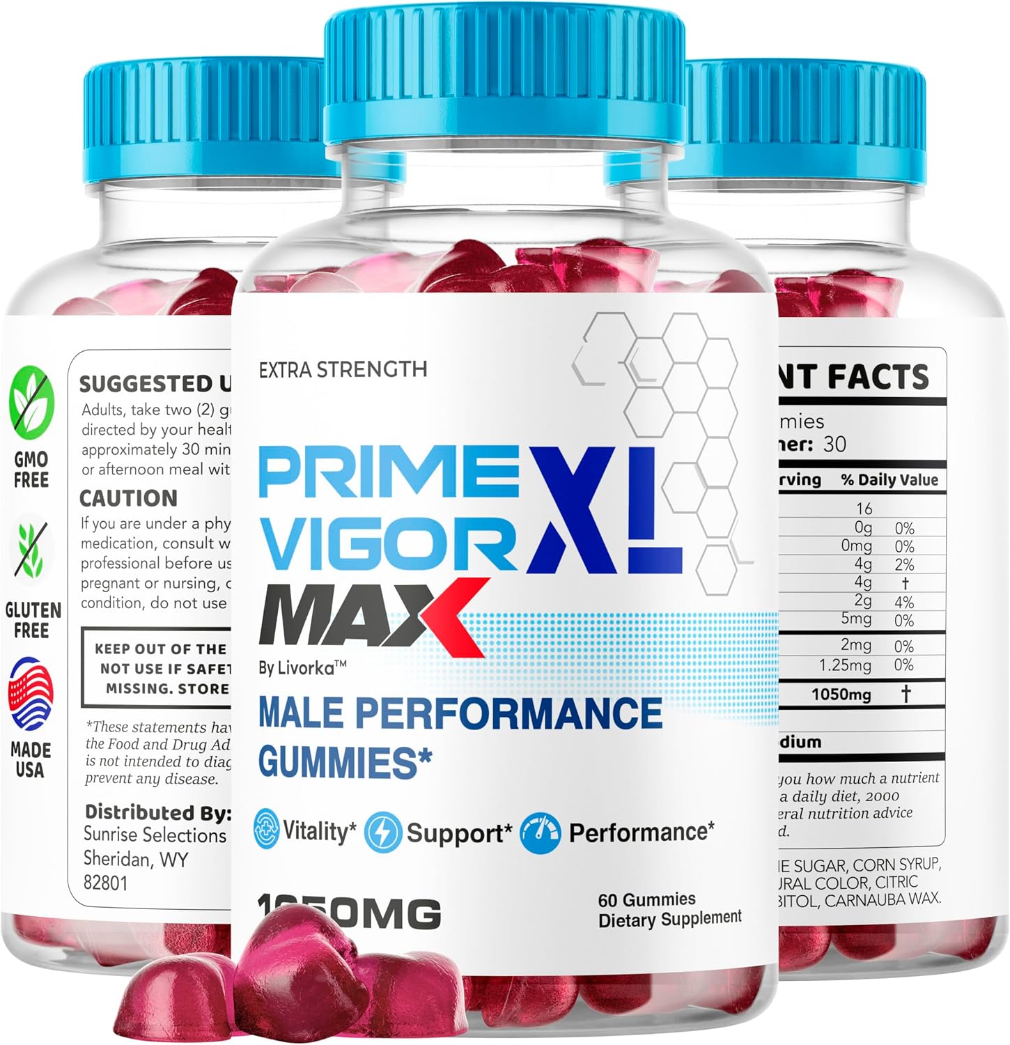 Prime Vigor XL Max Gummies para Hombres (2 Pack) – 120 Gominolas
