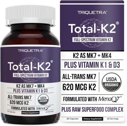 Total K2® | Vitamina K2 como MK7 y MK4 | Más K1 y Cofactor de Vitamina D3 – 620 mcg de K2 por Dosis – All-Trans MK7 de – Image 1