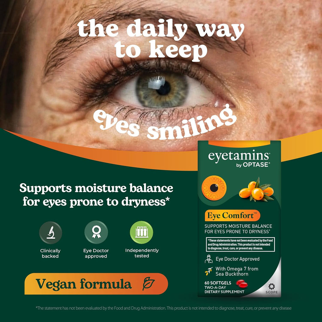 eyetamins® by OPTASE® Eye Comfort™ - 60 Cápsulas Blandas - Suplemento Ocular con Omega-7 de Espino Amarillo