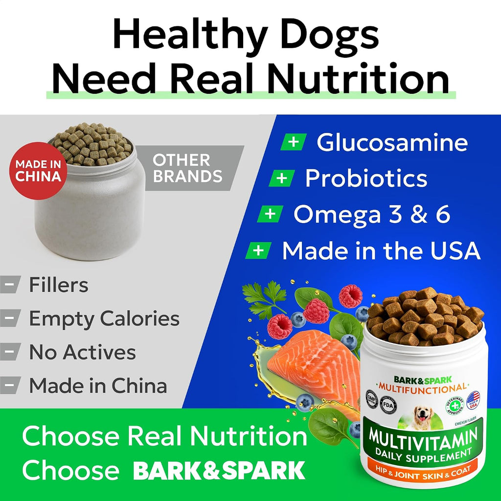 BARK&SPARK Multivitamínico para Perros con Glucosamina, Condroitina y Omega 3 - 120 Comprimidos
