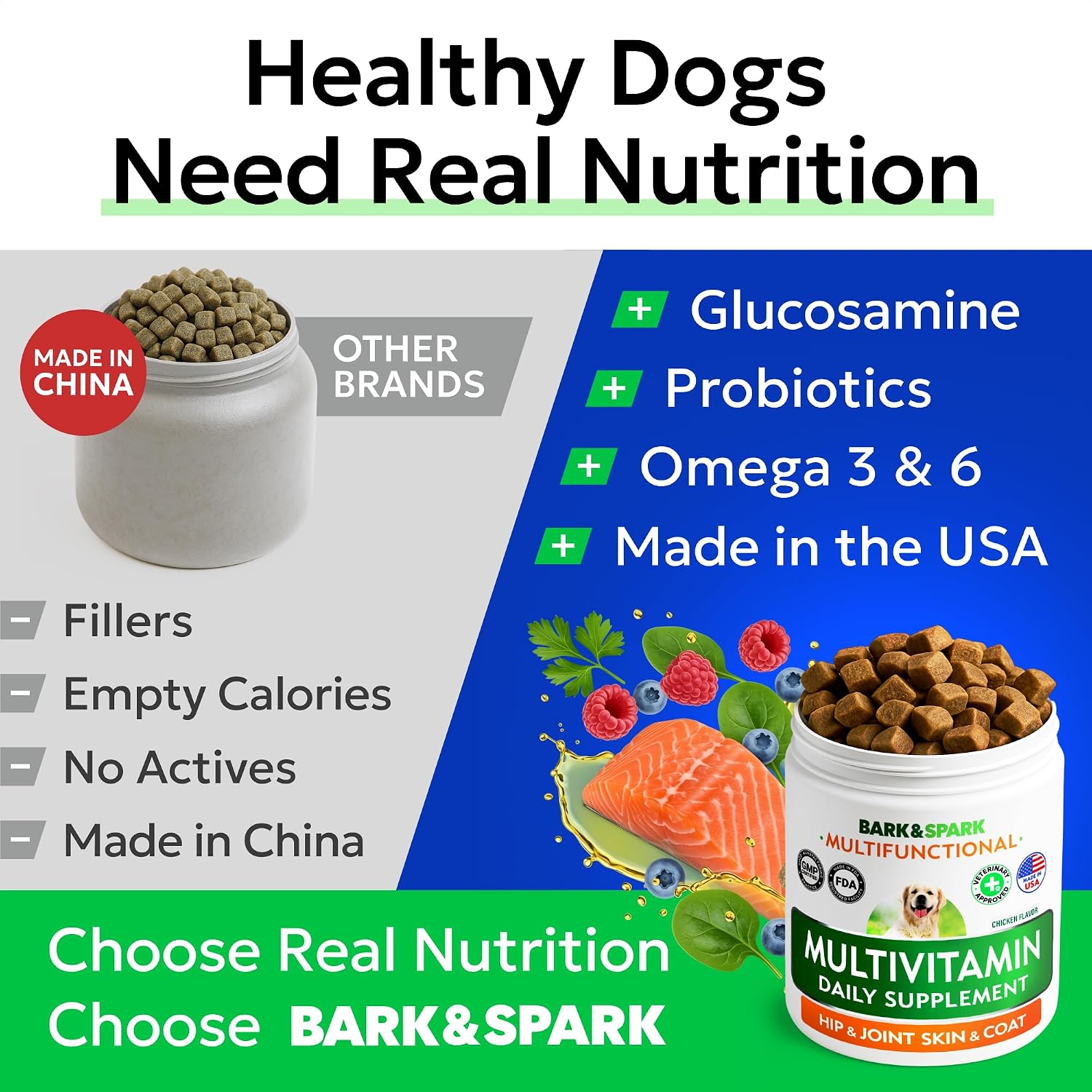 BARK&SPARK Multivitamínico para Perros con Glucosamina, Condroitina y Omega 3 - 120 Comprimidos
