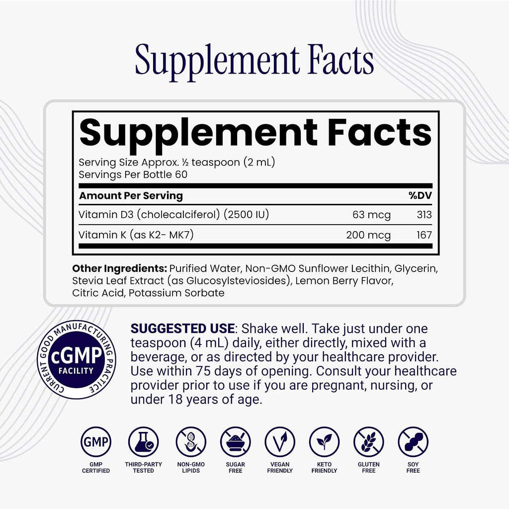 Rho Nutrition Liposomal D3K2 – Suplemento Líquido de Vitaminas D3 y K2 de Alta Absorción