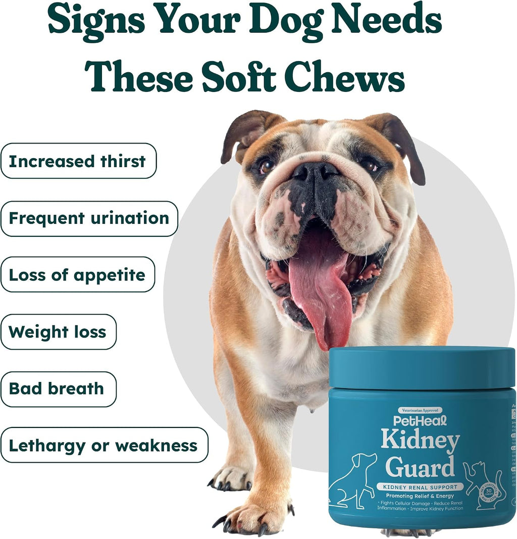 PetHeal Kidney Guard Chews para Perros - Apoyo Renal - 30 Snacks Blandos Sabor Cerdo