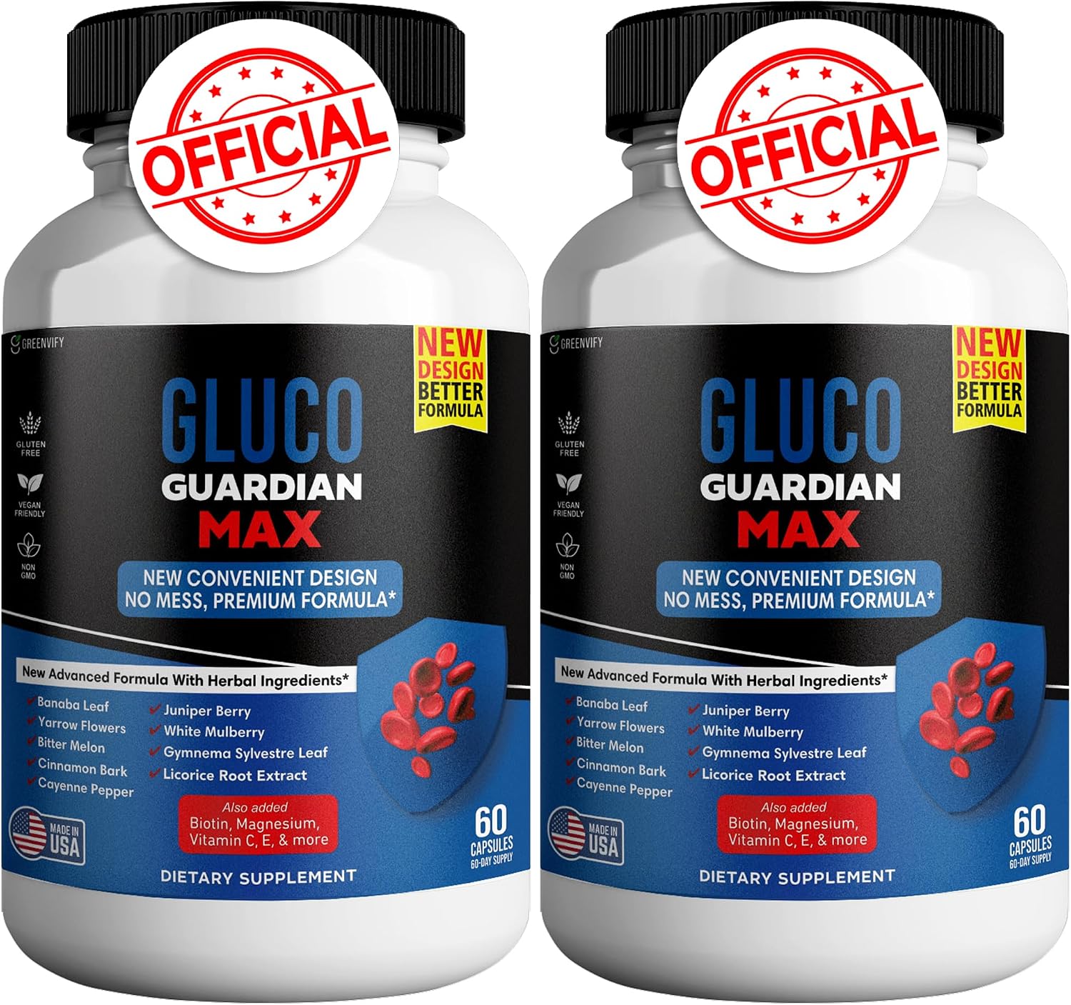 Gluco Guardian Max – Suplemento de Bienestar con Vitaminas, Minerales y Hierbas – 120 Cápsulas (2 Frascos)