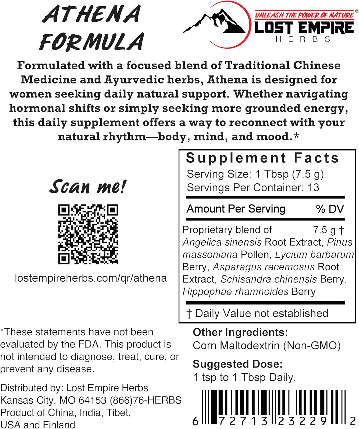 Lost Empire Herbs Athena Woman's Formula – Mezcla herbal en polvo para mujeres, 100 g