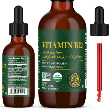 Global Healing - Vitamina B12 Orgánica 5000 – Hidroxocobalamina: Es una forma natural presente en los alimentos, – Image 7