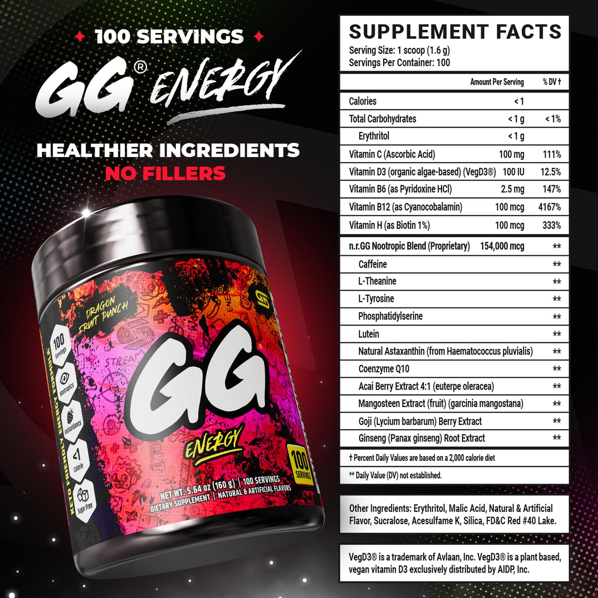 Gamer Supps GG Energy - Dragonfruit Punch (100 porciones) – Image 2