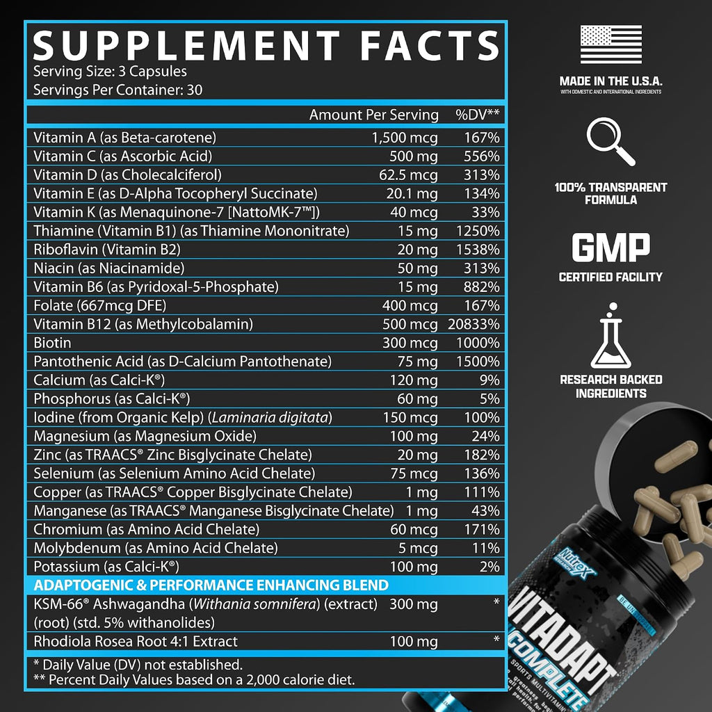 Nutrex Research Vitadapt Complete Sports Multivitamin for Men, 90 Cápsulas
