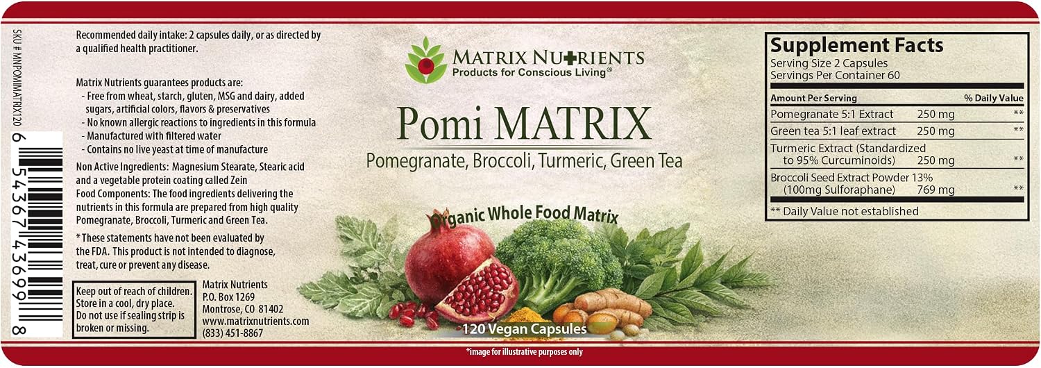 POMI Matrix - Fórmula Potenciada con Granada, Té Verde, Cúrcuma y Brócoli - 10 Veces Más Fuerte - Cápsulas Veganas