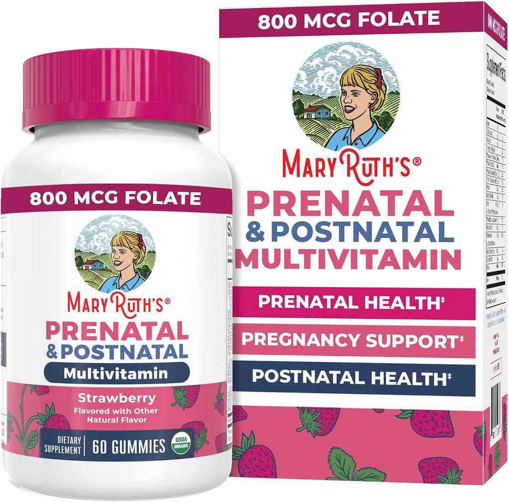 MaryRuth's Organics Vitaminas Prenatales Orgánicas - Gominolas con Metilfolato 800 mcg, Yodo, Vegano - 30 Servicios