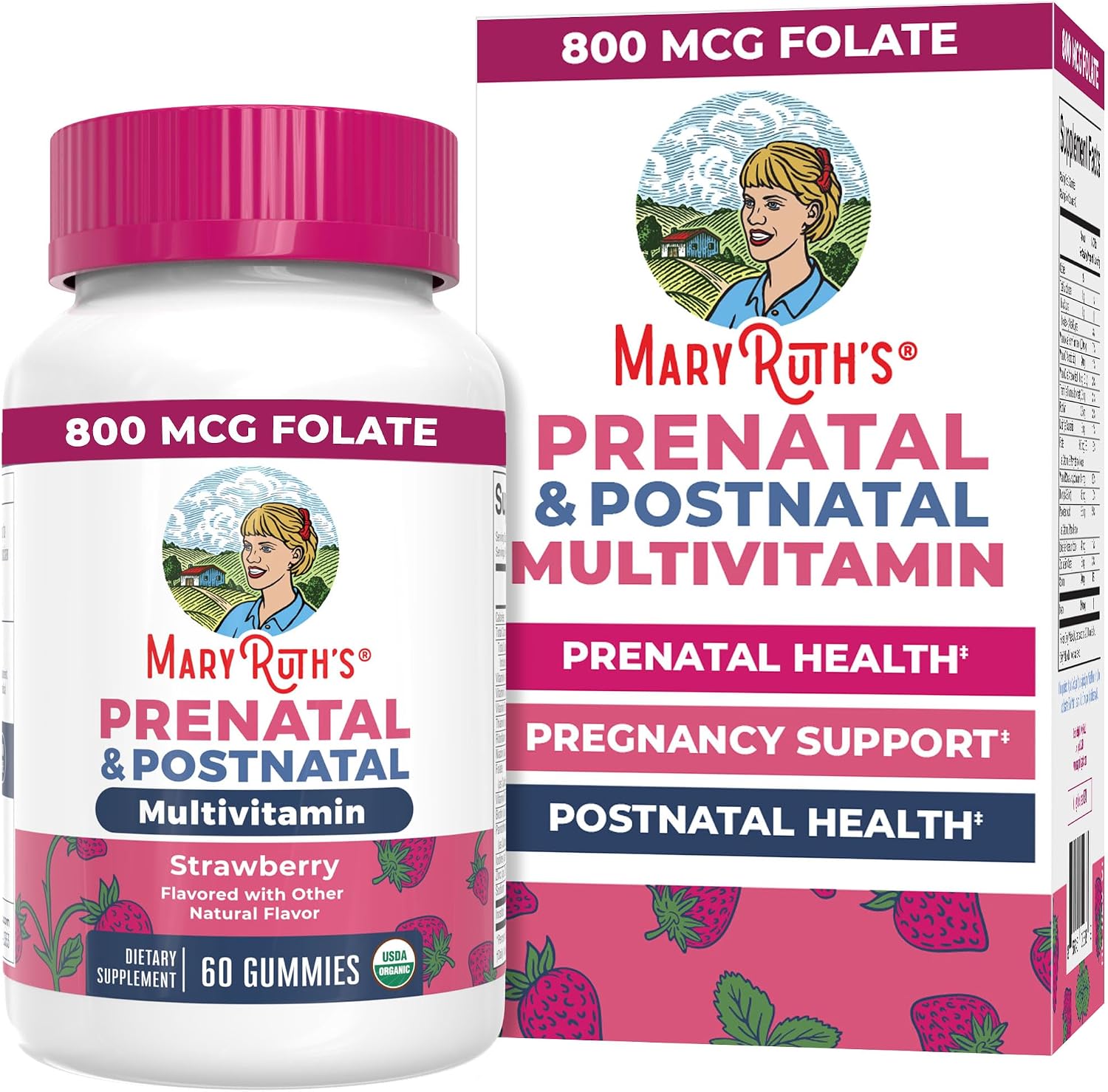 MaryRuth's Organics Vitaminas Prenatales Orgánicas - Gominolas con Metilfolato 800 mcg, Yodo, Vegano - 30 Servicios