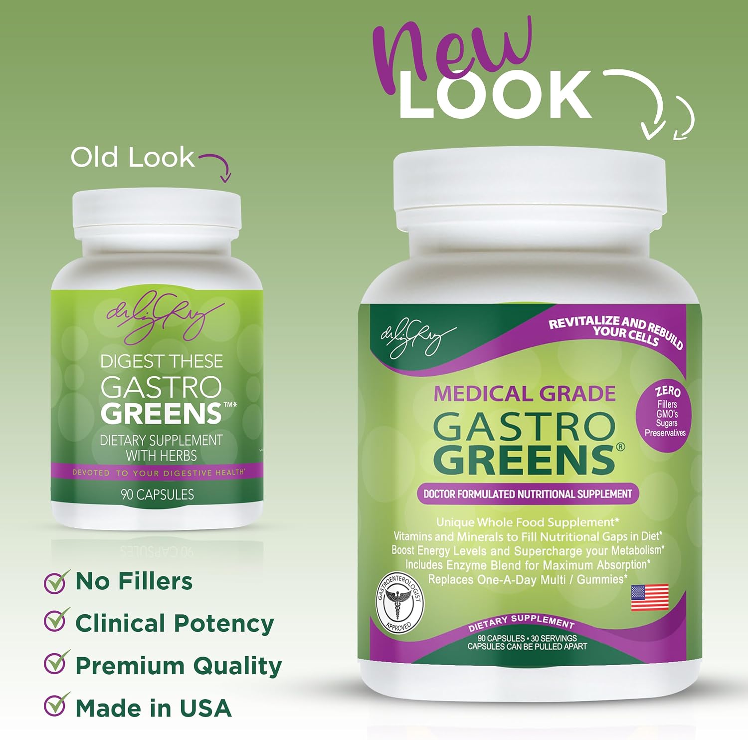 Dr. Liz Cruz Gastro Greens - Suplemento de Verduras con Enzimas, 90 Cápsulas