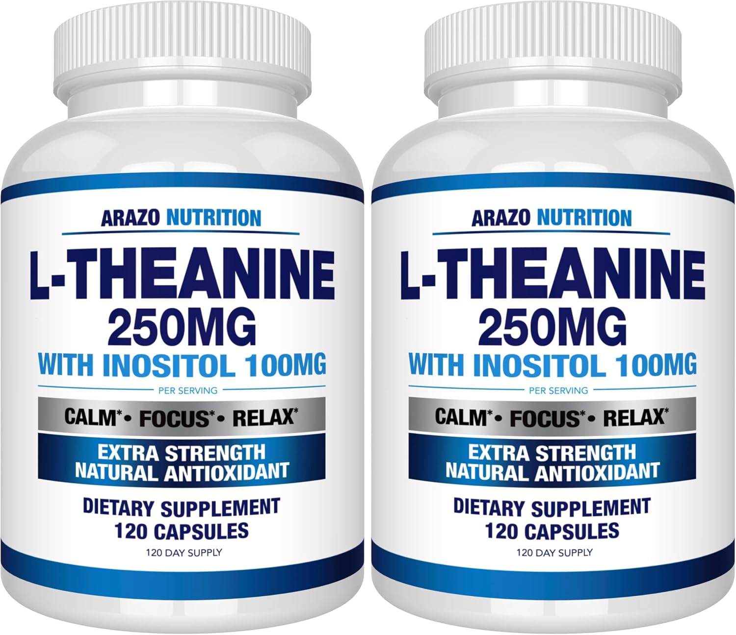 Arazo Nutrition L-Teanina 250mg con Inositol 100mg, 120 Cápsulas Vegetarianas