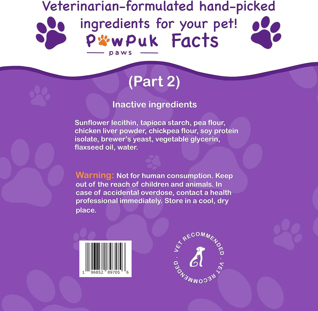 Pawpuk Paws Suplemento Multifuncional para Perros con Silimarina, Mejillón de Labio Verde, Glucosamina, MSM, Aceite de Salmón, Probióticos, Co-Q10, NMN