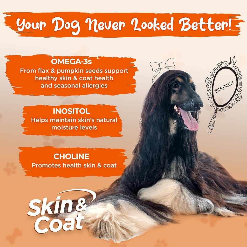 Vital Planet Skin & Coat – Suplemento para la Piel y el Pelo del Perro con Omega-3, Inositol y Colina – 60 Comprimidos Masticables