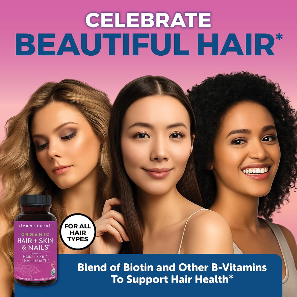 Viva Naturals Biotina 5000 mcg para Cabello, Piel y Uñas – Suplemento Orgánico y Vegetariano – 120 Comprimidos