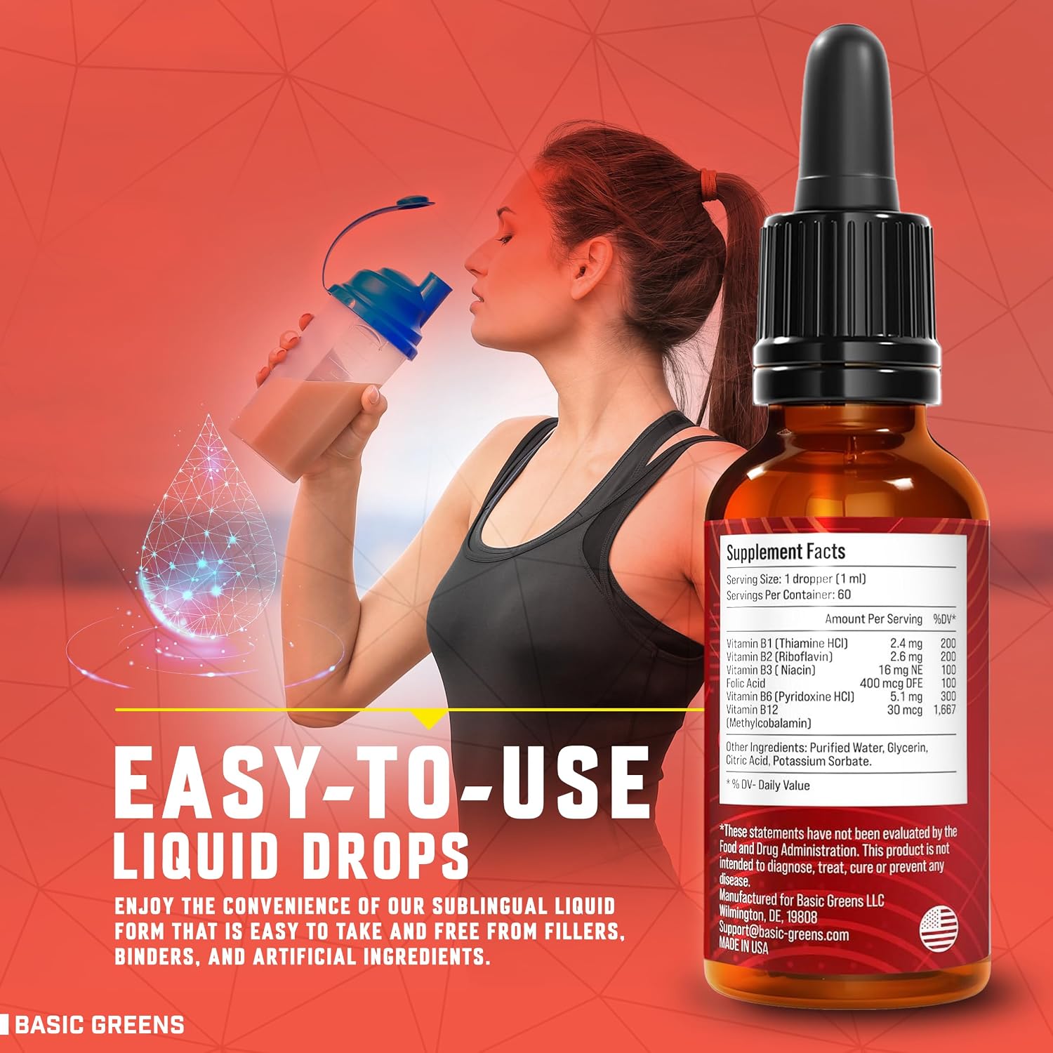 Vitamin B Complex Liquid Drops Vegan - Extra Strength Sublingual Formula - Complejo B en gotas sublingual vegano