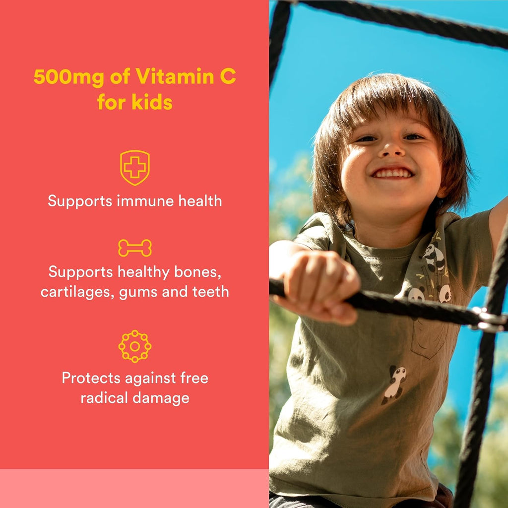 Natural Factors Vitamina C Masticable para Niños 500 mg - 180 Comprimidos - Sabor Melocotón, Maracuyá y Mango
