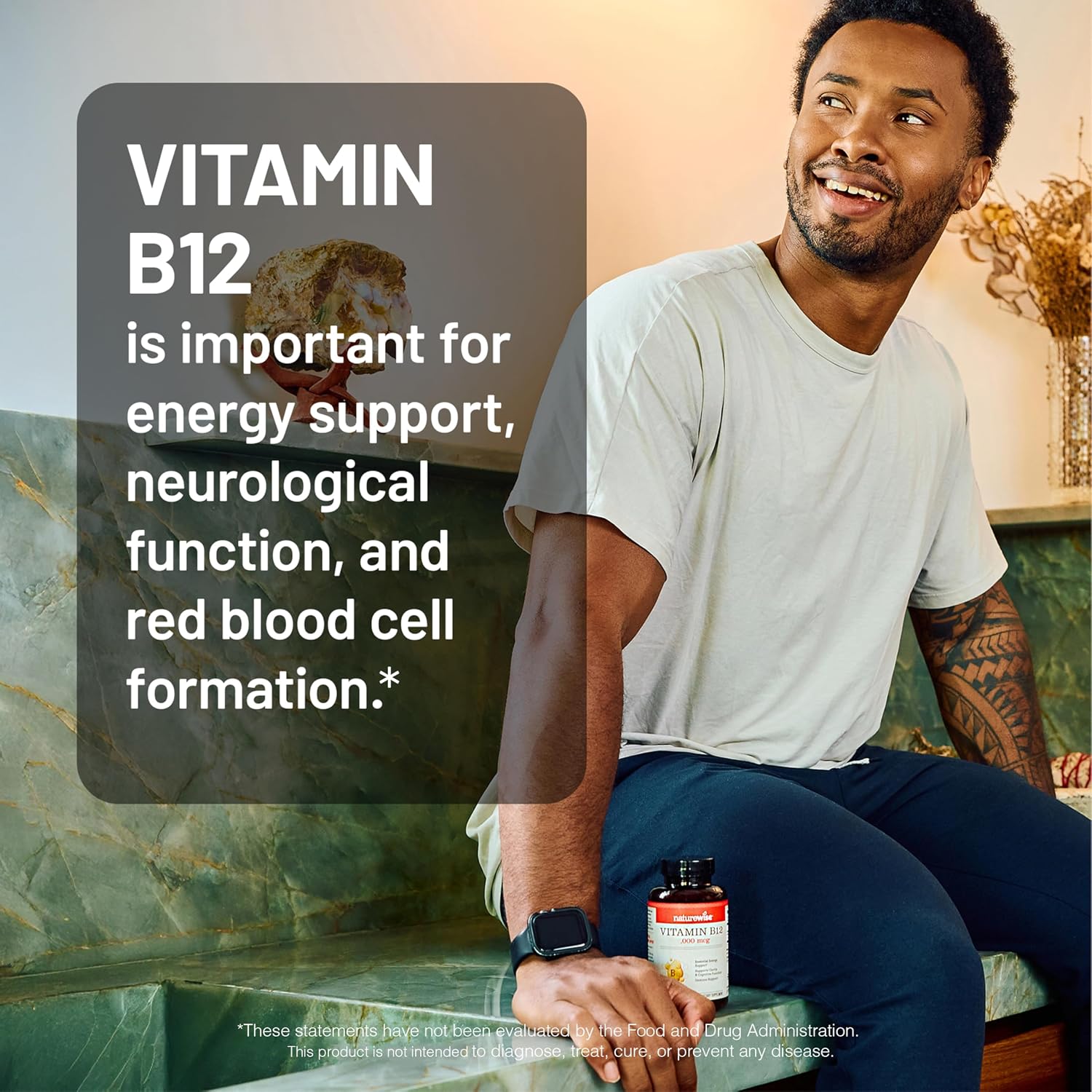 NatureWise Vitamina B12 5000 mcg - Fórmula Extra Fuerte - Complemento para Apoyar los Niveles de Energía, Claridad Mental, Salud del Sistema Nervioso - Fácil de Tragar, Sin Soja ni Gluten, No GMO - 60 Cápsulas Blandas