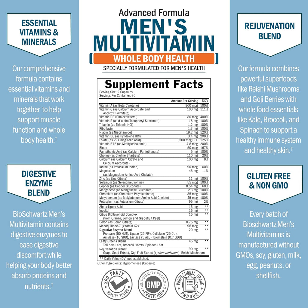Multivitamínico para Hombres con Vitamina C, A, B, D3, E y Zinc - 60 Comprimidos