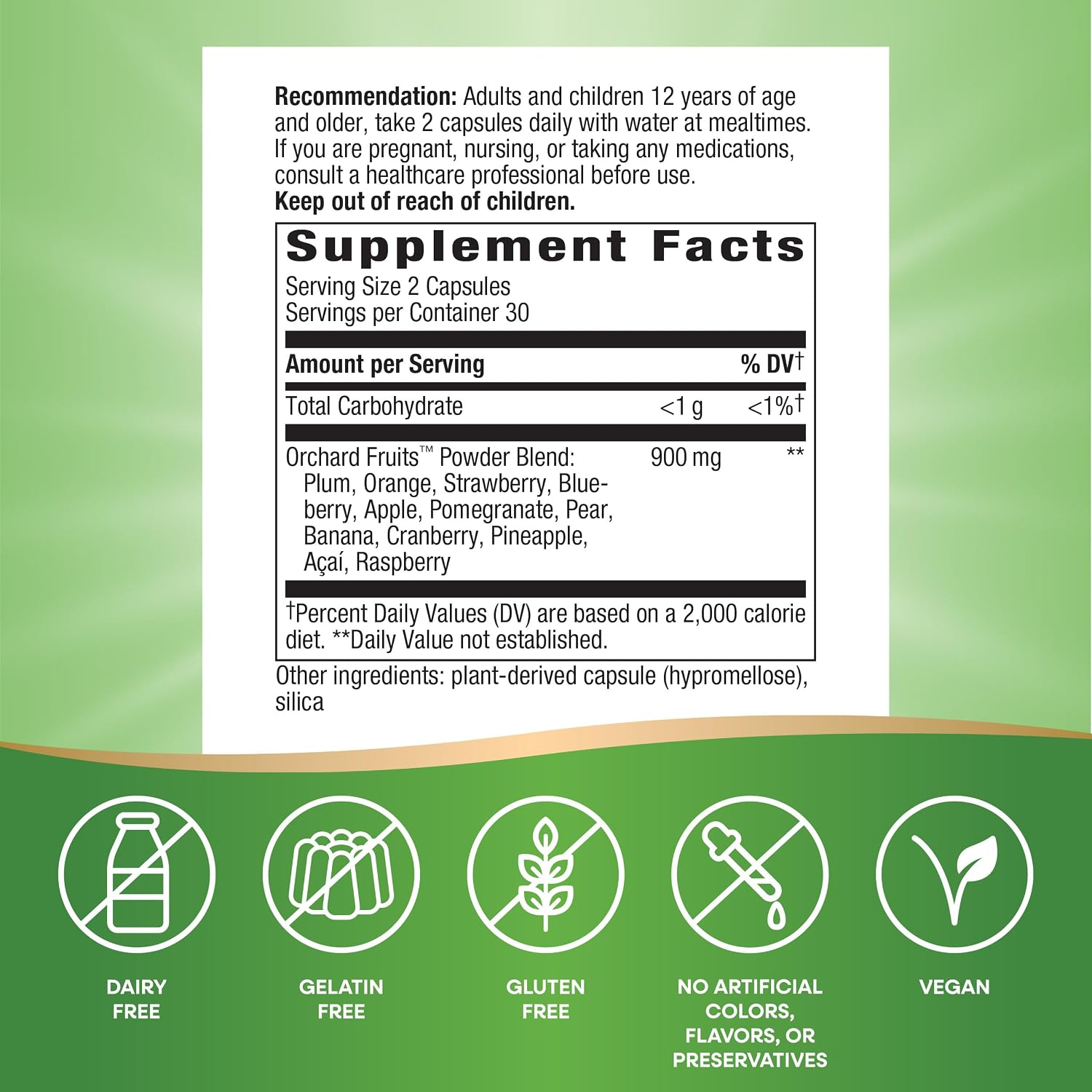Nature's Way Orchard Fruits, Mezcla de Frutas en Polvo, 900 mg, 60 Cápsulas