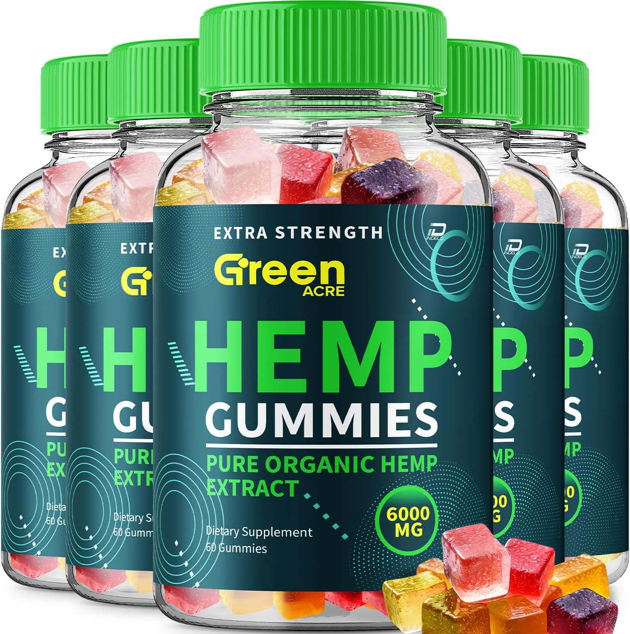 Green Acre Gominolas de Cáñamo - Con Extracto de Semilla, Suplemento Herbal, 300 Gominolas (5 Paquetes)