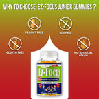 Ez-Focus Junior Vitaminas Cerebrales y Suplementos de Memoria para Niños y Adolescentes, Gominolas Masticables, 60 unidades