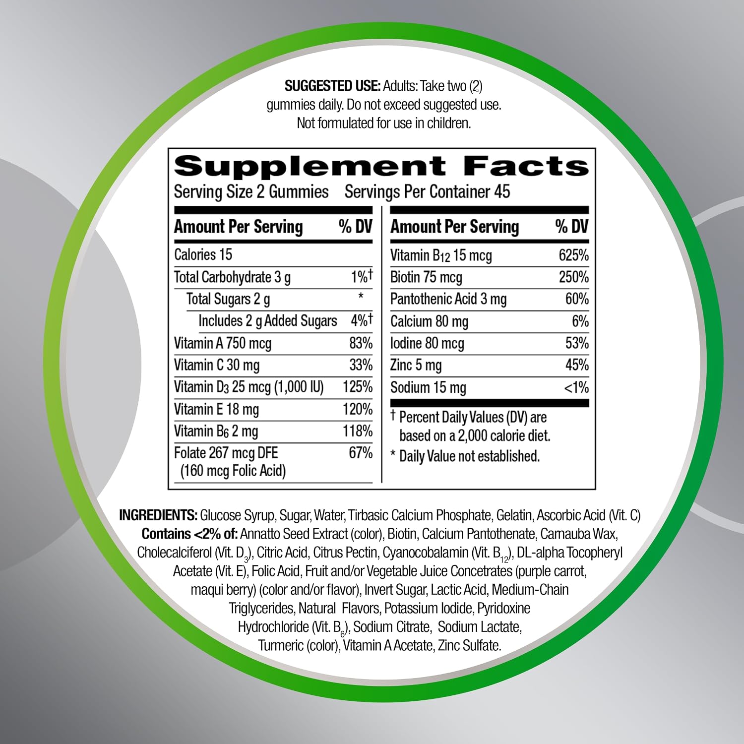 Centrum MultiGummies 50+ Multivitamínico en Gominolas para Adultos Mayores de 50 Años, 90 Unidades