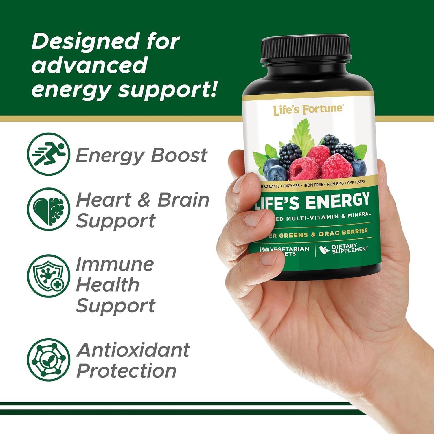 Life's Energy Advanced Daily Multivitamin con Super Greens - 120 Comprimidos