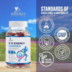 Nature's Nutrition B12 Energy Gummies - 4500 mcg Vitamina B12 - Gomitas Extra Fuertes para Energía, Metabolismo y Sistema Inmunológico - Sabor Natural a Bayas - 120 Gomitas