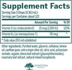 Genestra Brands D3 K2 Mulsion - Liquid D3 and K2 Vitamins - Natural Lemon Flavor - 122 Doses