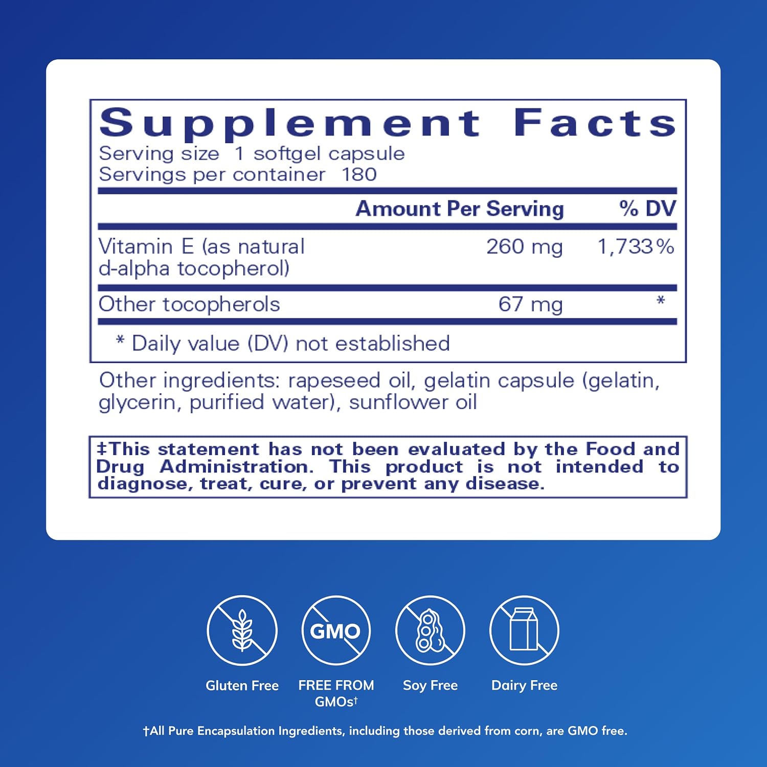 Pure Encapsulations Vitamina E con Tocoferoles Mixtos - 180 Cápsulas Blandas