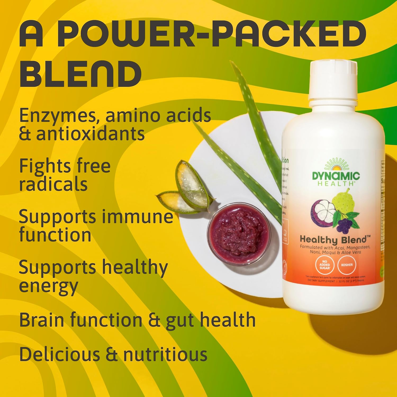 Dynamic Health Healthy Blend - Mezcla de Acai, Mangostán, Noni, Maqui y Aloe Vera - 946 ml (32 fl oz)
