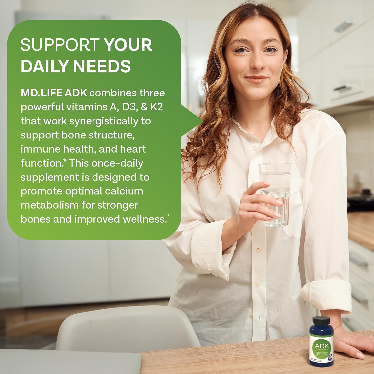 MD.LIFE Complejo ADK – Vitamina D3, K2 y A – 60 Cápsulas