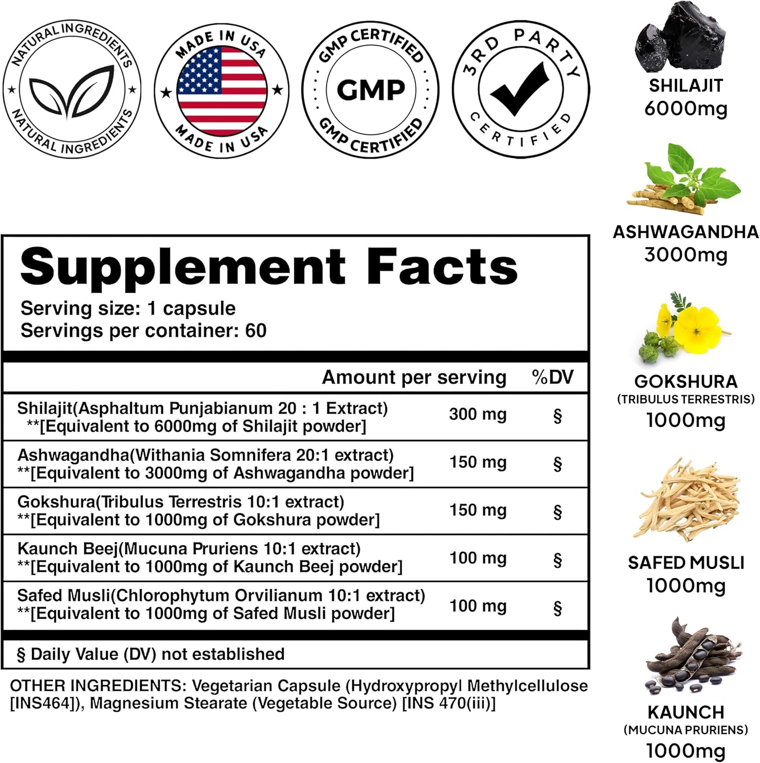 Pure Prana Shilajit Ashwagandha Safed Musli Gokshura for Men - Himalayan Power Blend