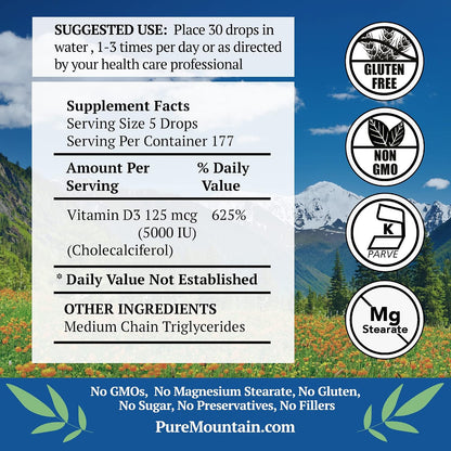 Pure Mountain Botanicals Vitamina D3 Gotas – Contribuye al mantenimiento de los huesos en condiciones normales. – Image 3