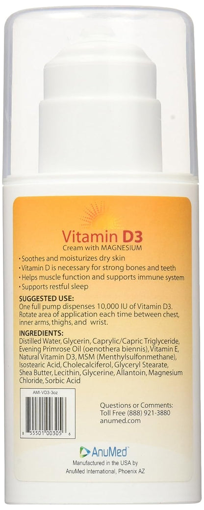 ANUMED - Crema de Vitamina D3 10000 UI con Magnesio + Ácido Hialurónico + Vitamina E para el Cuidado de la Piel Bella y – Image 2