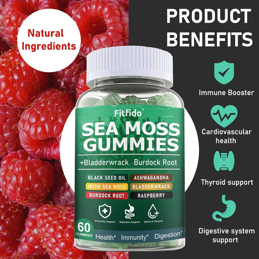 Fitfido Gominolas de Musgo de Mar Irlandés 3000mg con Bladderwrack, 60 unidades