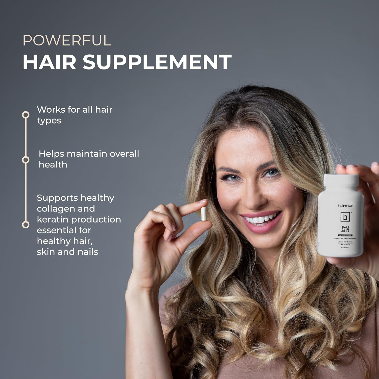 Hairmax Complemento Alimenticio para Cabello, Piel y Uñas – 2500 mcg de Biotina, Bloqueador de DHT, MSM y Antioxidantes (Pack de 2 Frascos)