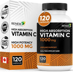 RENEW ACTIVES Maximum Strength Vitamina C 1000 mg por ración – Antioxidante y Refuerzo Inmunitario – No-GMO, Sin Azúcar, 120 Cápsulas – Hecho en Canadá