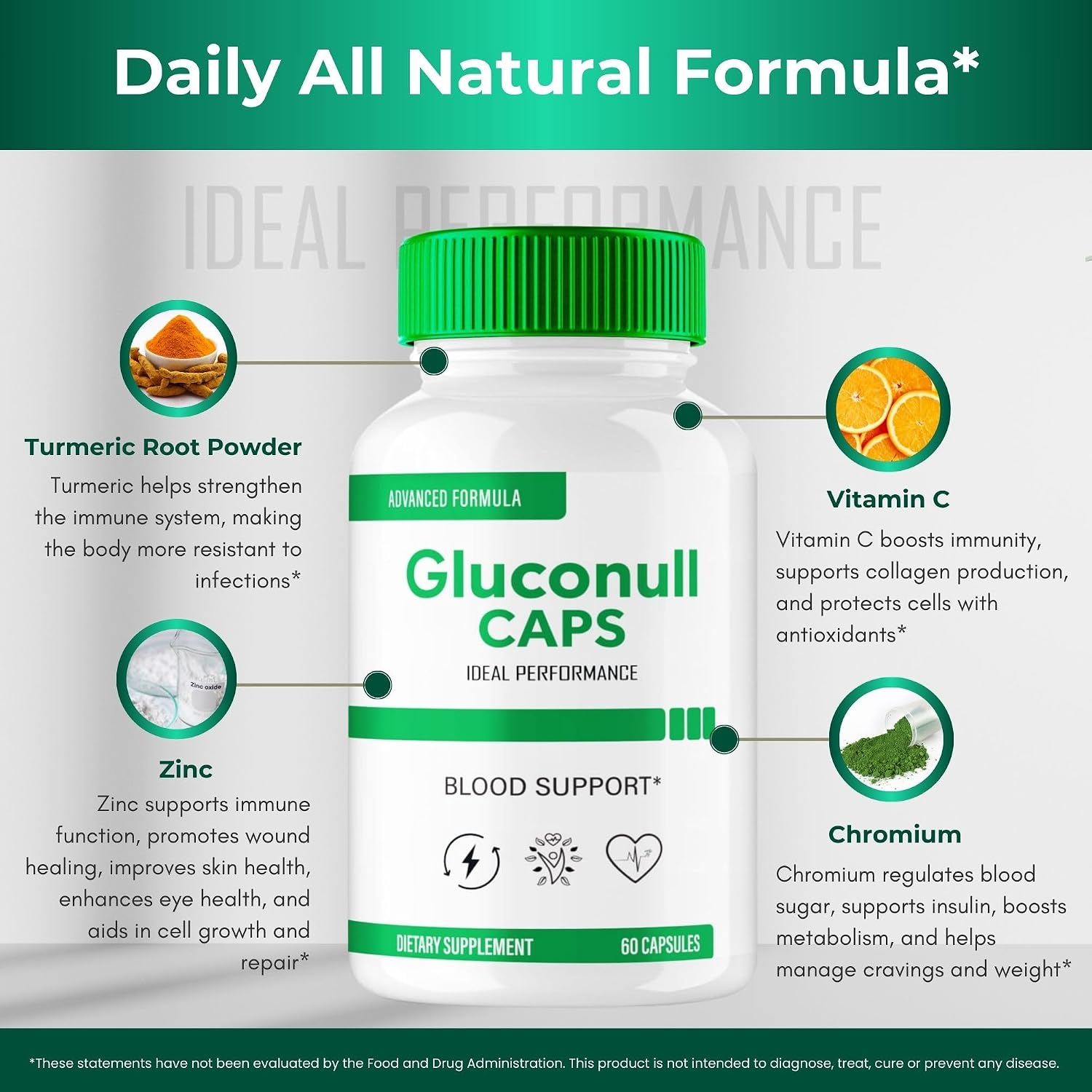 Gluconull Cápsulas, Suplemento para la Salud General - Máxima Potencia, Fórmula Natural (60 Cápsulas)