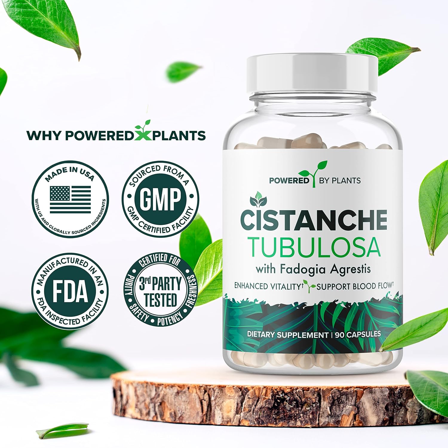 Cistanche Tubulosa con Fadogia Agrestis - Promueve la Vitalidad - Suplementos Naturales para Hombres y Mujeres con Bioperina de Powered X Plants, 90 Porciones